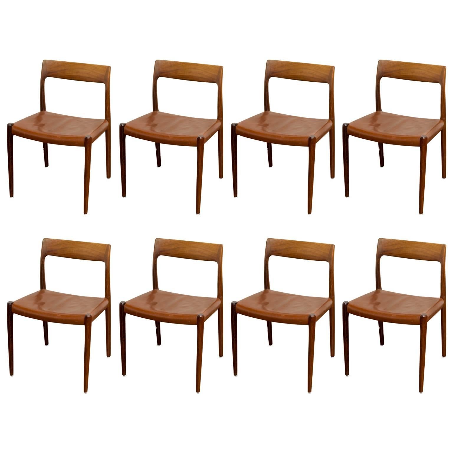 Dining Chairs with Solid Rosewood Frame, Seats with Original Brown Leather