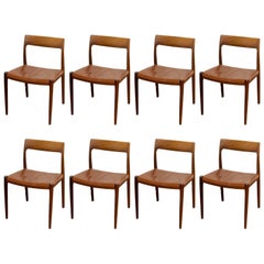 Dining Chairs with Solid Rosewood Frame, Seats with Original Brown Leather