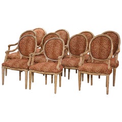 Mid-Century Italian Louis XVI Carved and Painted Dining Armchairs, Suite of Ten