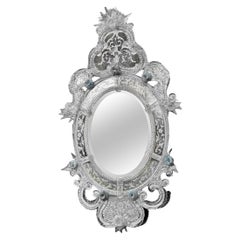 Miroir vénitien bleu et verre de Murano incolore