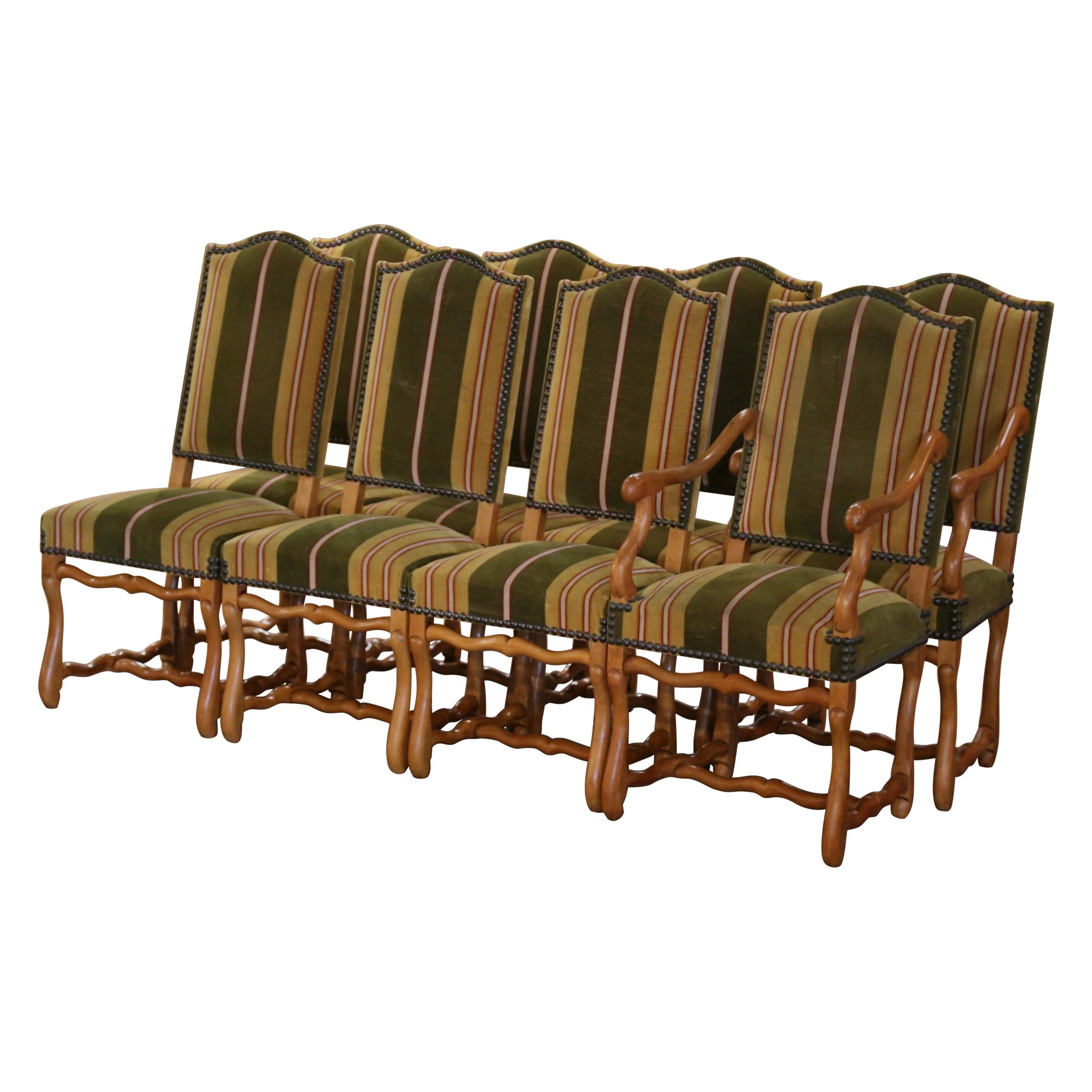 Late 20th Century French Louis XIV Carved Elm Dining Chairs, Set of Eight