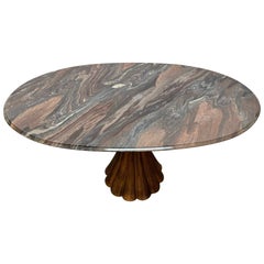 Style of Angelo Mangiarotti Dining Table Flowing Marble Copper Fluted Base