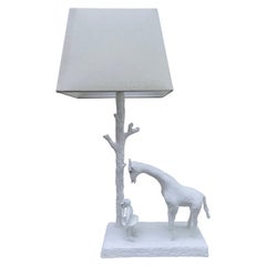White sculptural table lamp Girl & Giraffe - hand crafted and cast