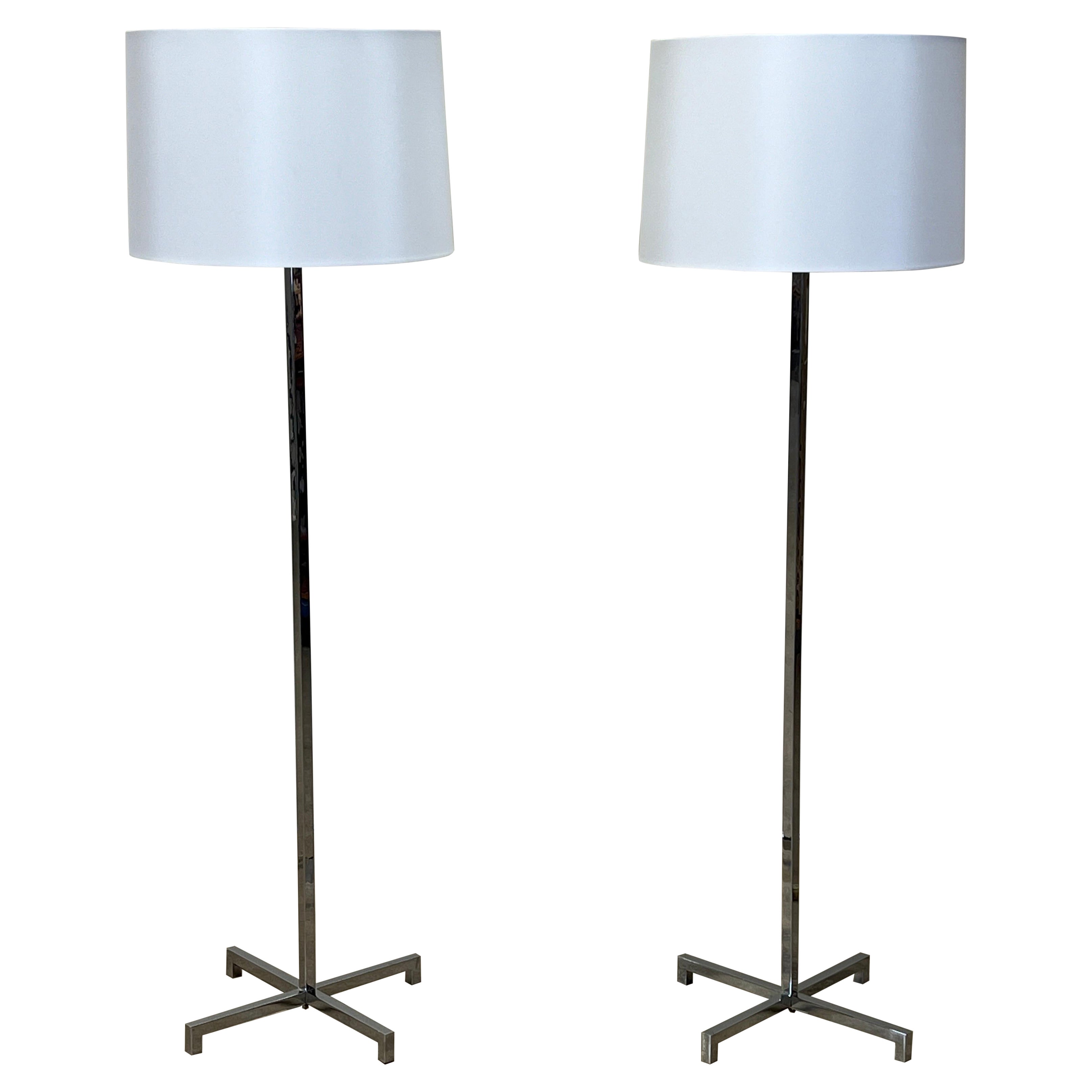 Pair of Chrome X Base Floor Lamps by Robsjohn Gibbings for Hansen