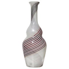Vintage Dino Martens Murano Black White Swirl Ribbons Italian Art Glass Flower Vase