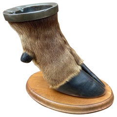 Vintage Taxidermy Elk Foot Ash Tray on Wooden Base