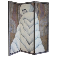 double-sided painted screen signed and dated Ceska 77