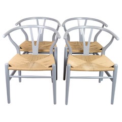 Set Of Four Grey Wishbone Chairs of Model CH24 designed by Hans J. Wegner