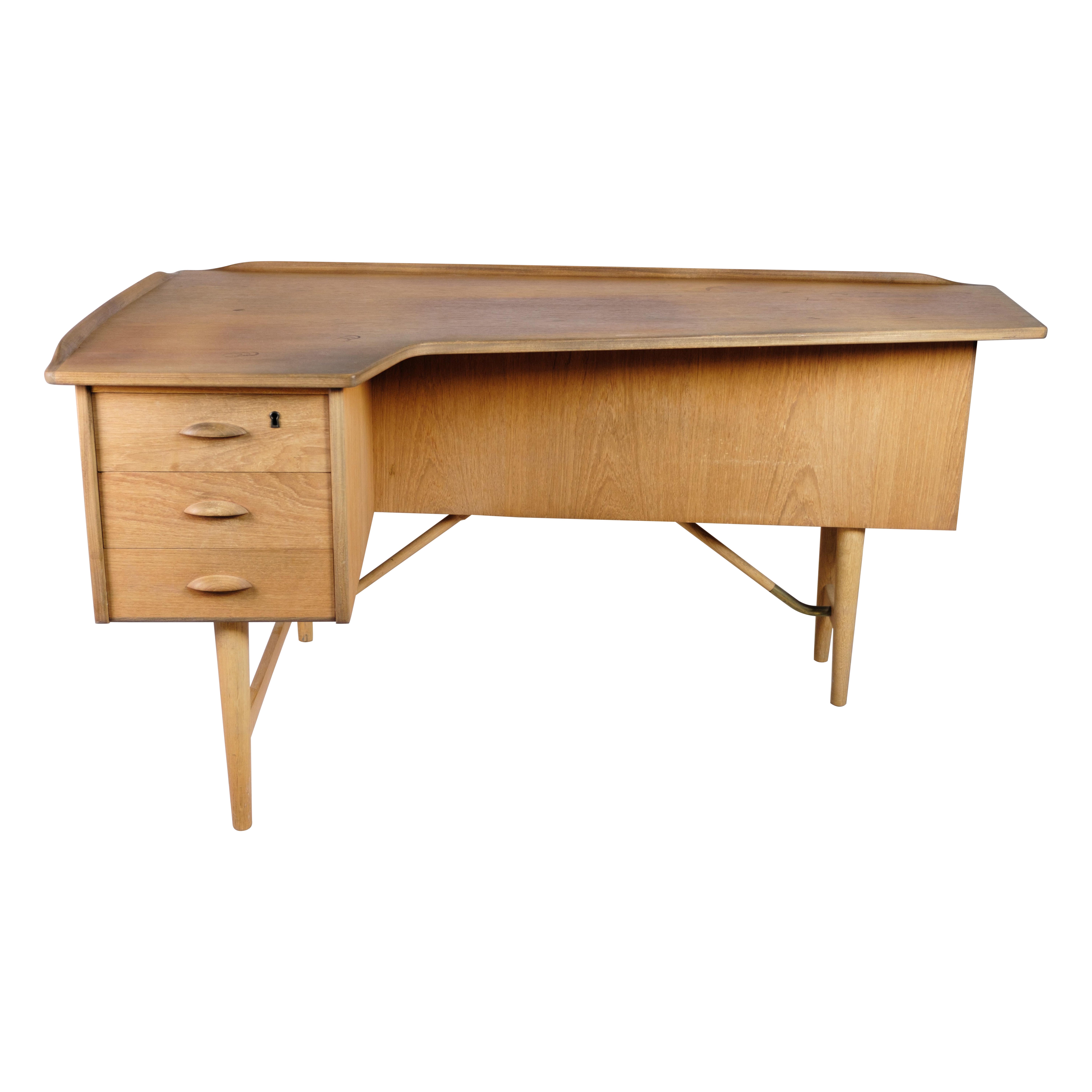 Boomerang Desk Made In Teak & Brass By Peter L. Nielsen For Hedensted Furniture