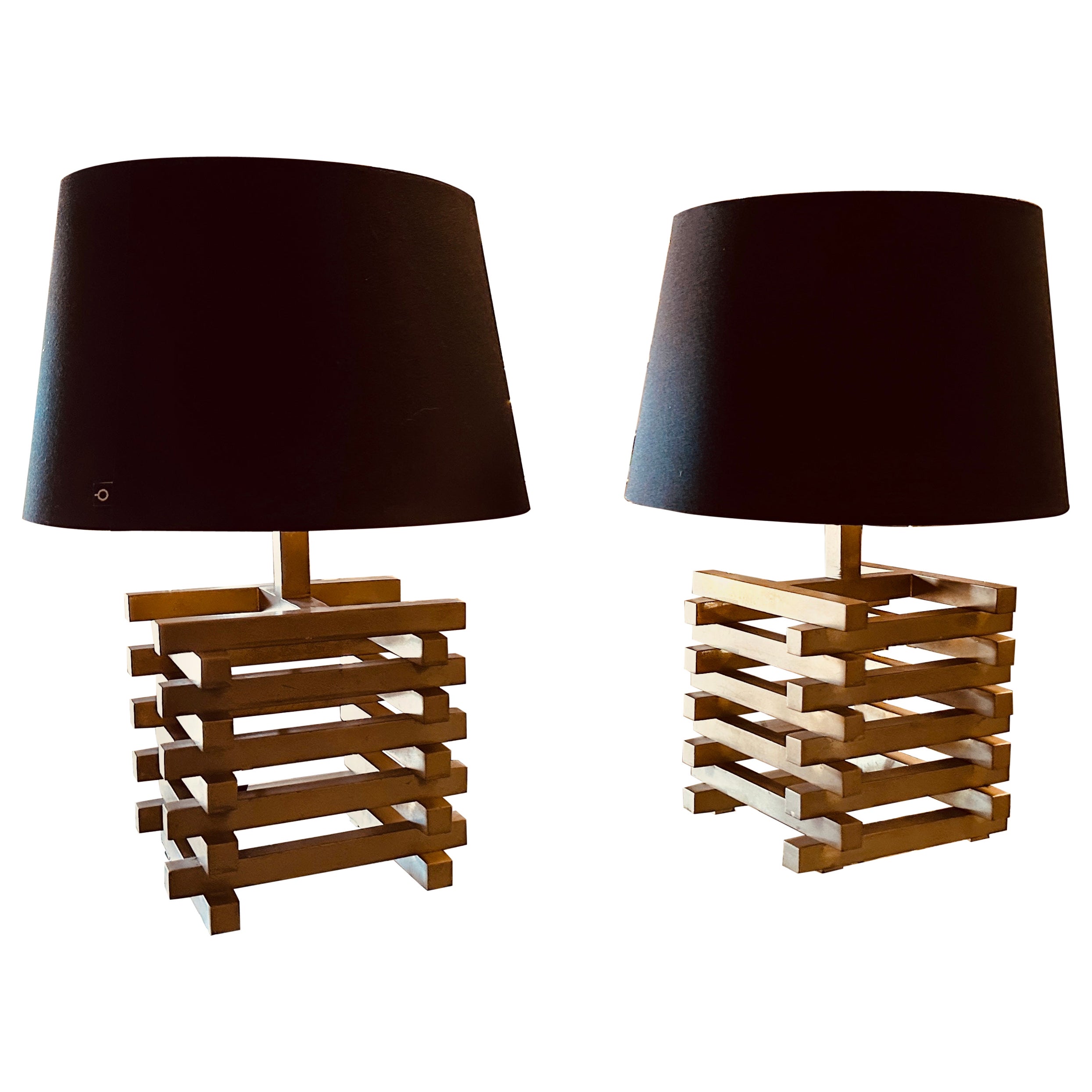 Set of Two 1970s Mid-Century Modern Brass Table Lamps By Romeo Rega