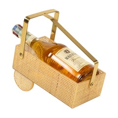 Botellero de Lucita, Mimbre y Latón Estilo Christian Dior, Italia Años 70
