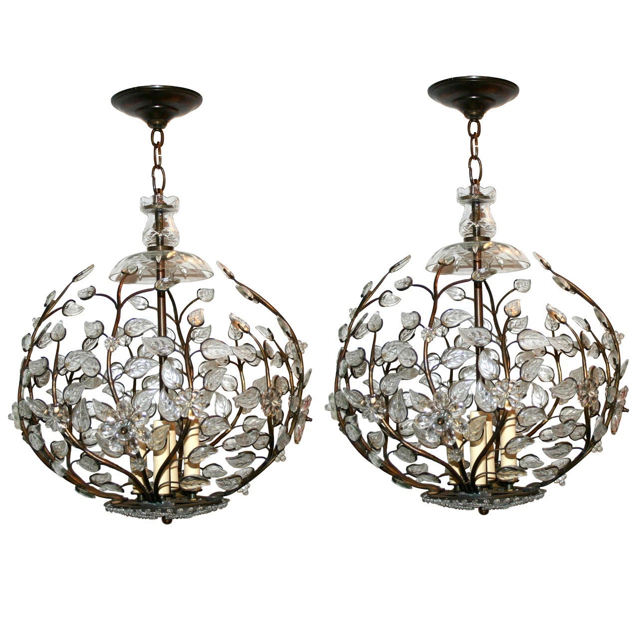 Pair of Bronze Light Fixtures with Molded Glass, Sold Individually For Sale