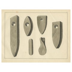 Lithographie du XIXe siècle représentant des haches et des outils en pierre anciens, tirée des études médiévales