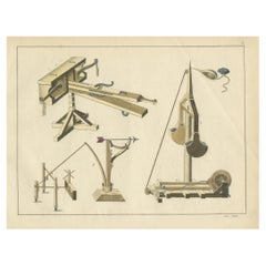 Lithographie manuscrite du XIXe siècle représentant des engins de siège et des catapultes médiévales