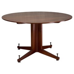Tavolo circolare da pranzo vintage, in legno e ottone, anni '50