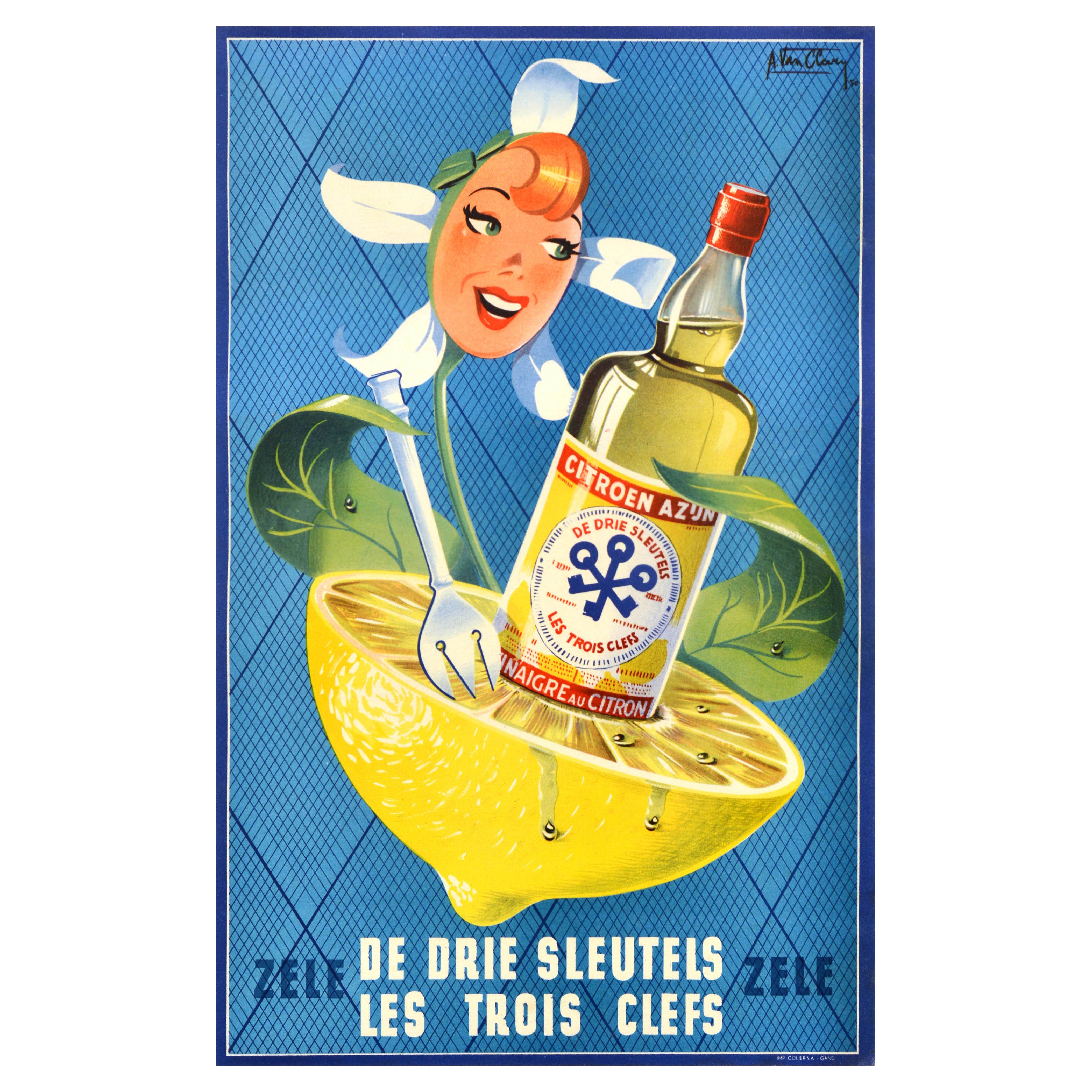 Original-Vintage-Werbeplakat Drie Sleutels Les Trois Klefs Zitronen-Vinegar, Zitronen