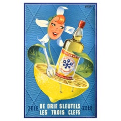 Original-Vintage-Werbeplakat Drie Sleutels Les Trois Klefs Zitronen-Vinegar, Zitronen