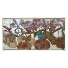 Quadro di piastrelle floreali astratte dell'artista AJ Ferrell, piastrelle smaltate, Wood