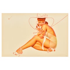 Original Vintage Poster Pin Up Lady Telephone Hat George Petty Mädchen Modell Nude, Vintage