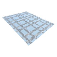 Handmade Cotton Area Flat Weave Rug, 10x12 Cream And Beige Leaf Indian Dhurrie