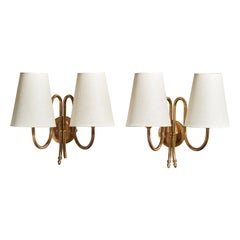 Tr&Co, Wall Lights, Brass, Fabric, Norway, 1960s