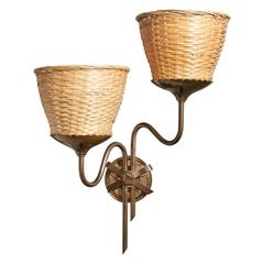 Harald Notini, Wall Light, Brass, Rattan, Sweden, 1940s