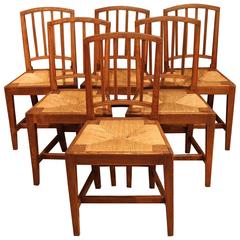 Charming Set of Six Country Elm Hepplewhite Design Chairs