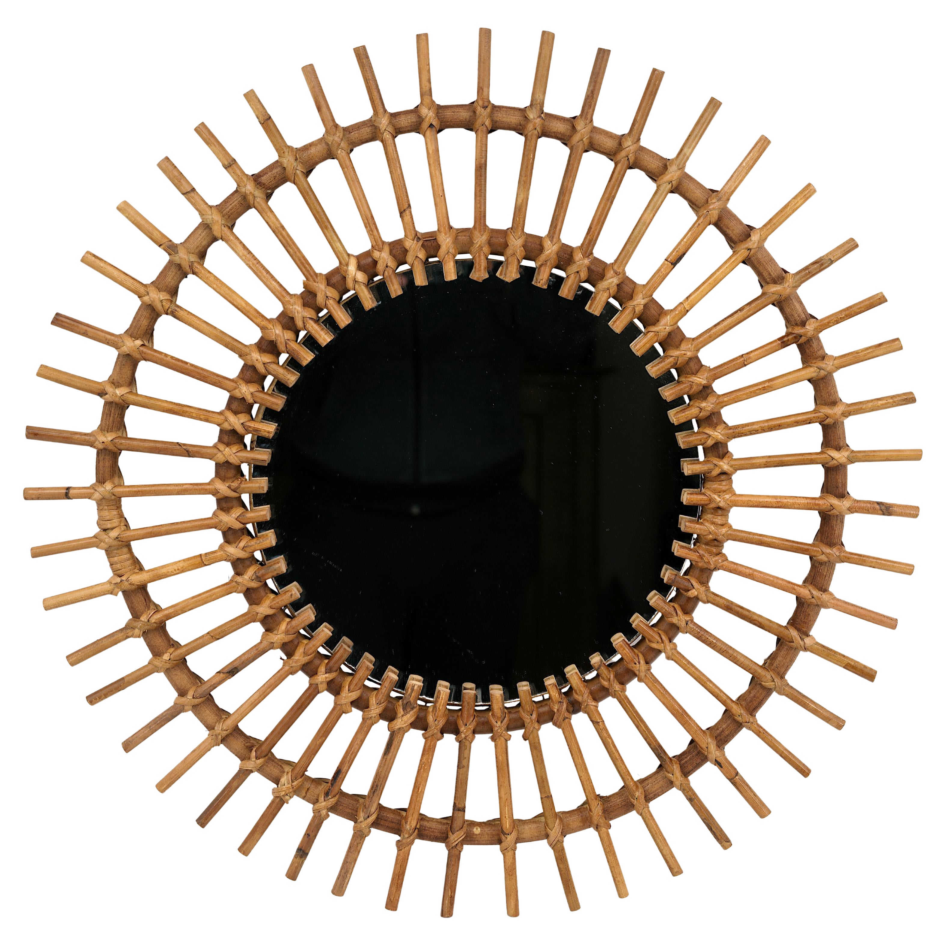 French Mid-Century Bamboo & Rattan Wall Mirror, 1950s