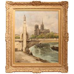 Antique "Notre Dame and St.Genevieve" Oil Painting by Charles Blondin