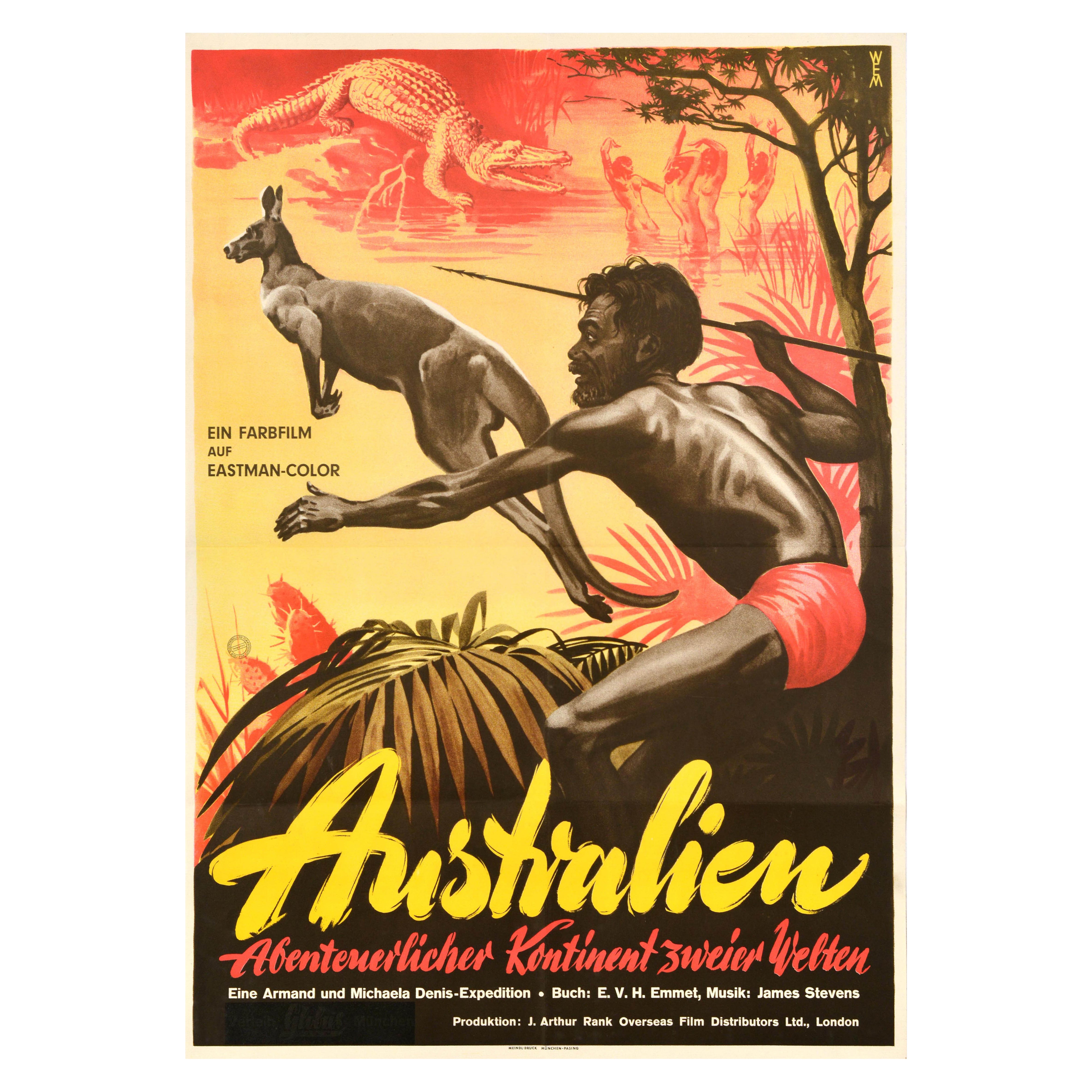 Poster originale del film documentario d'epoca Australia Spedizione Armand Denis
