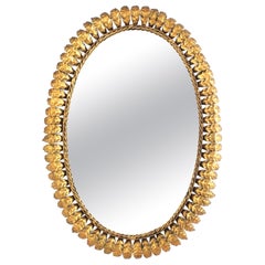 Spanish Oval Sunburst Mirror in Gilt Iron, 1950s