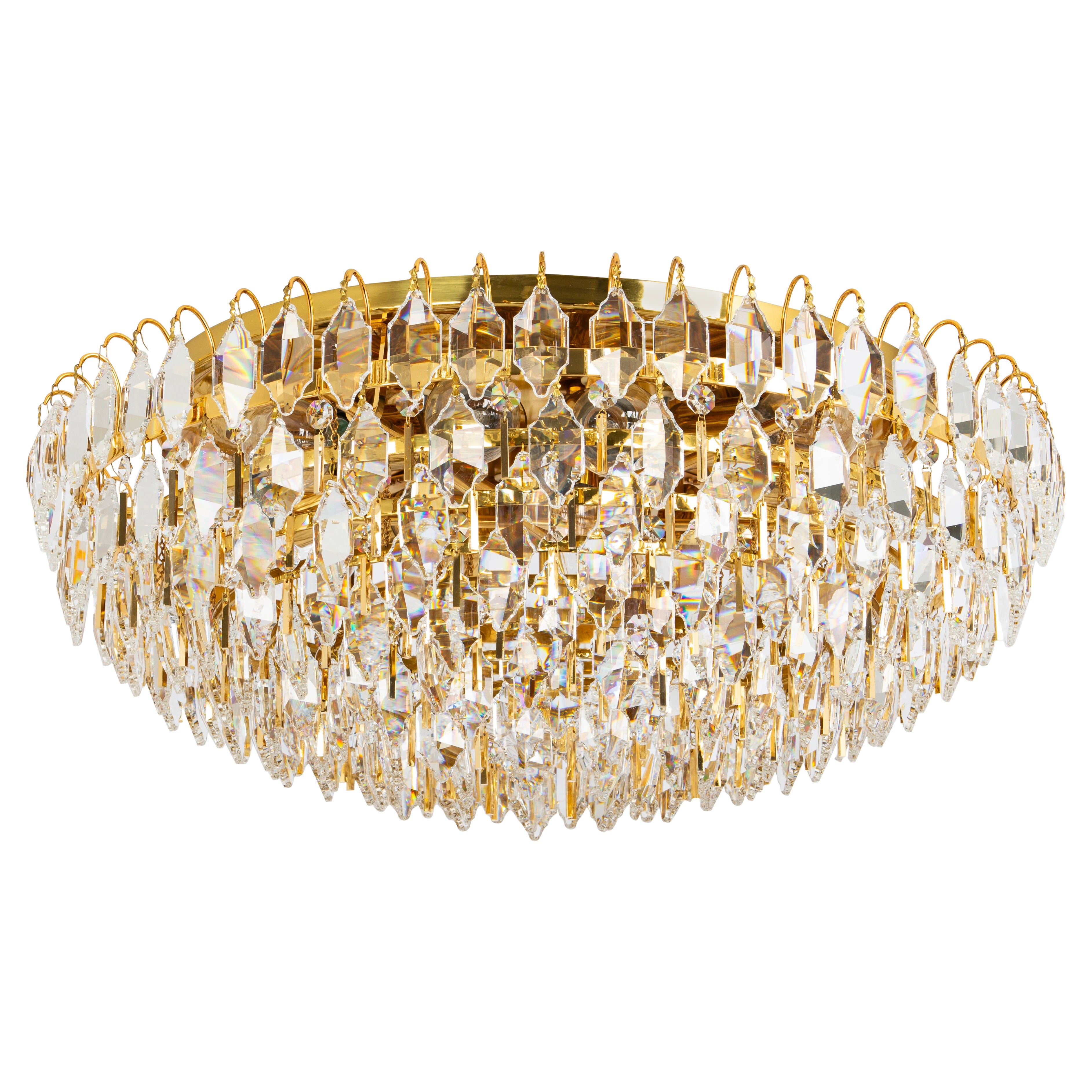 Large Brass Flush Mount, Designed by Palwa, Germany, 1970s