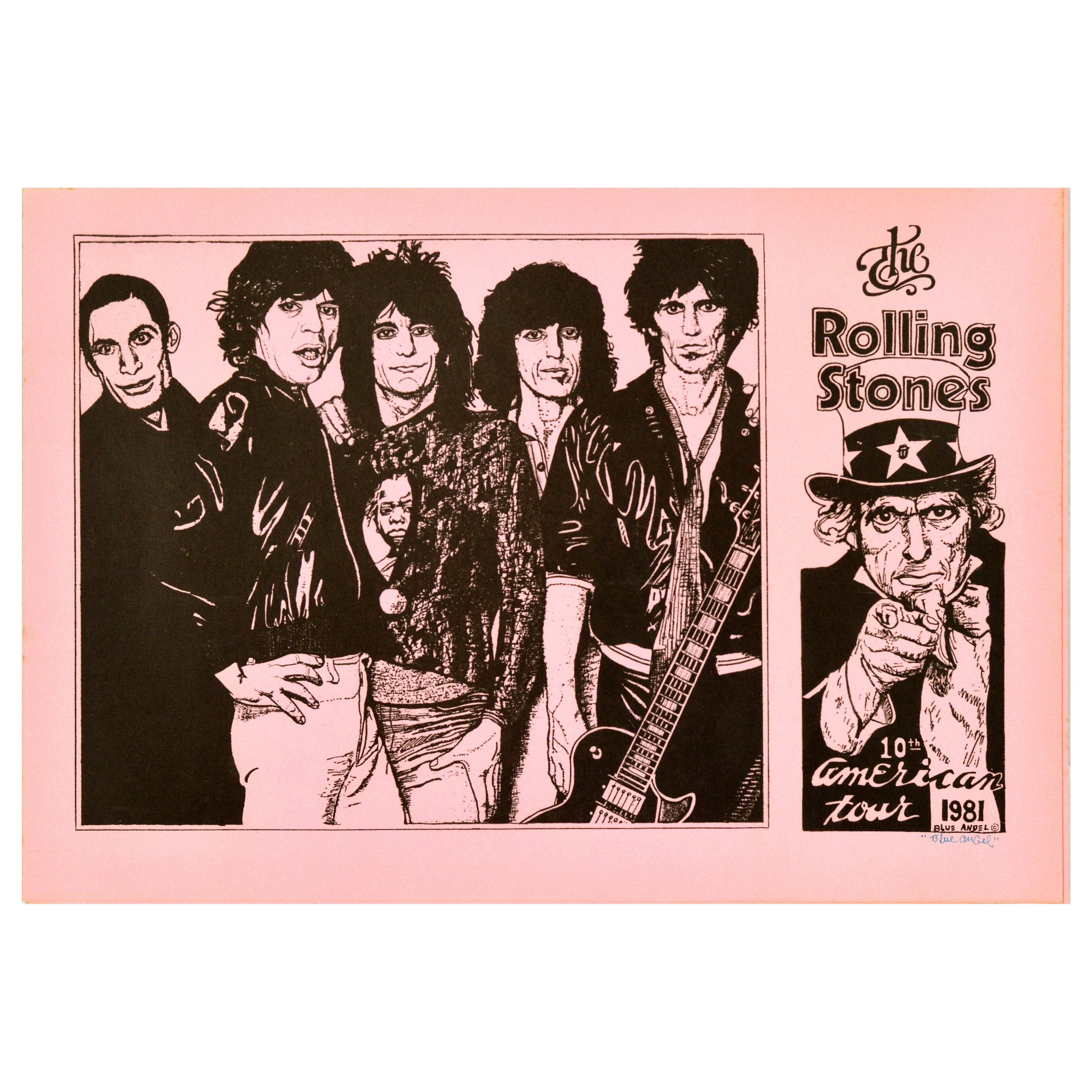 Original Vintage-Musikplakat Rolling Stones, „The American Tour“, Blue Angel, 1981