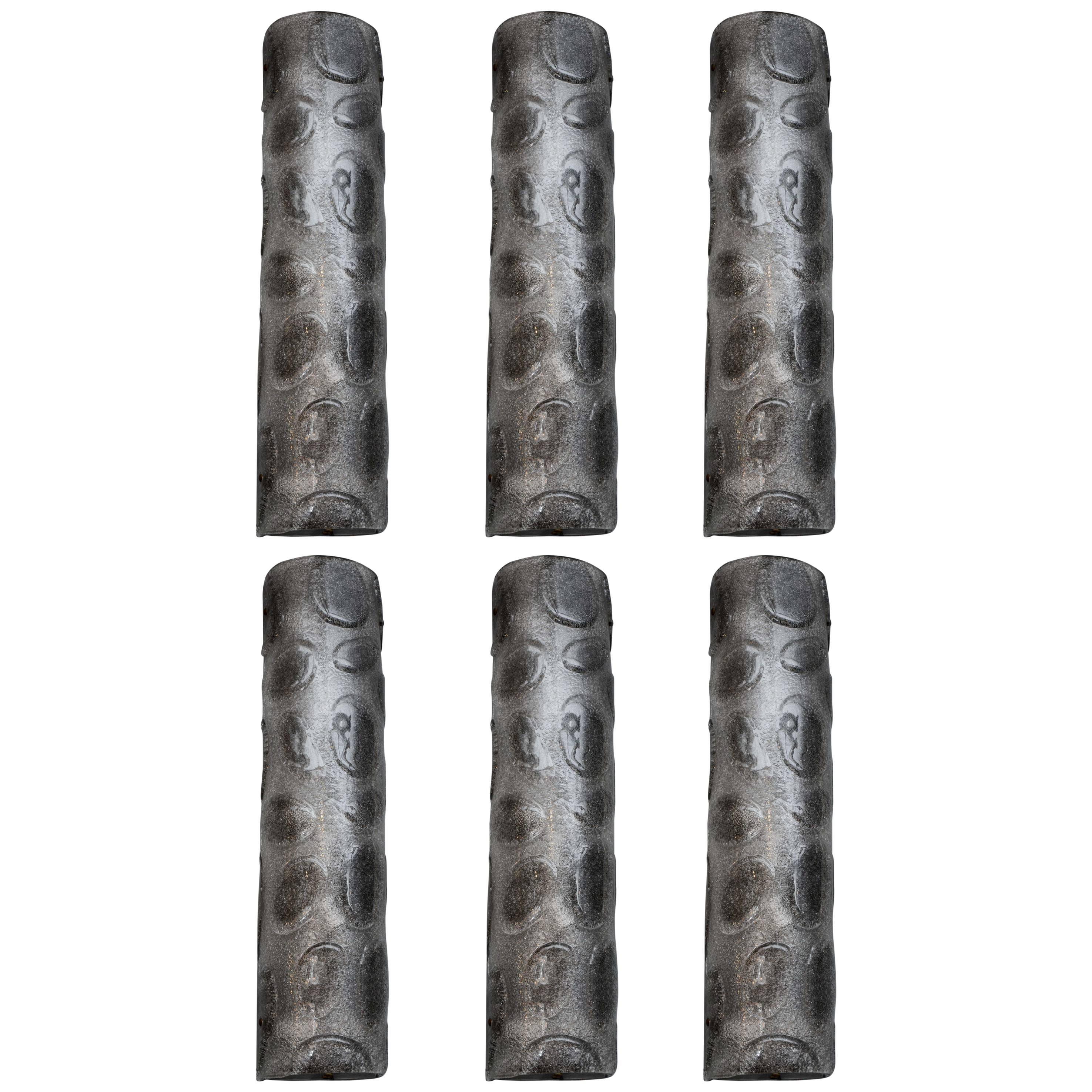 Set of Six Tall Grey Murano Glass Wall Sconces
