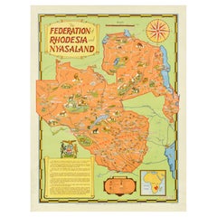 Original Vintage Poster The Federation Of Rhodesia And Nyasaland Africa Map