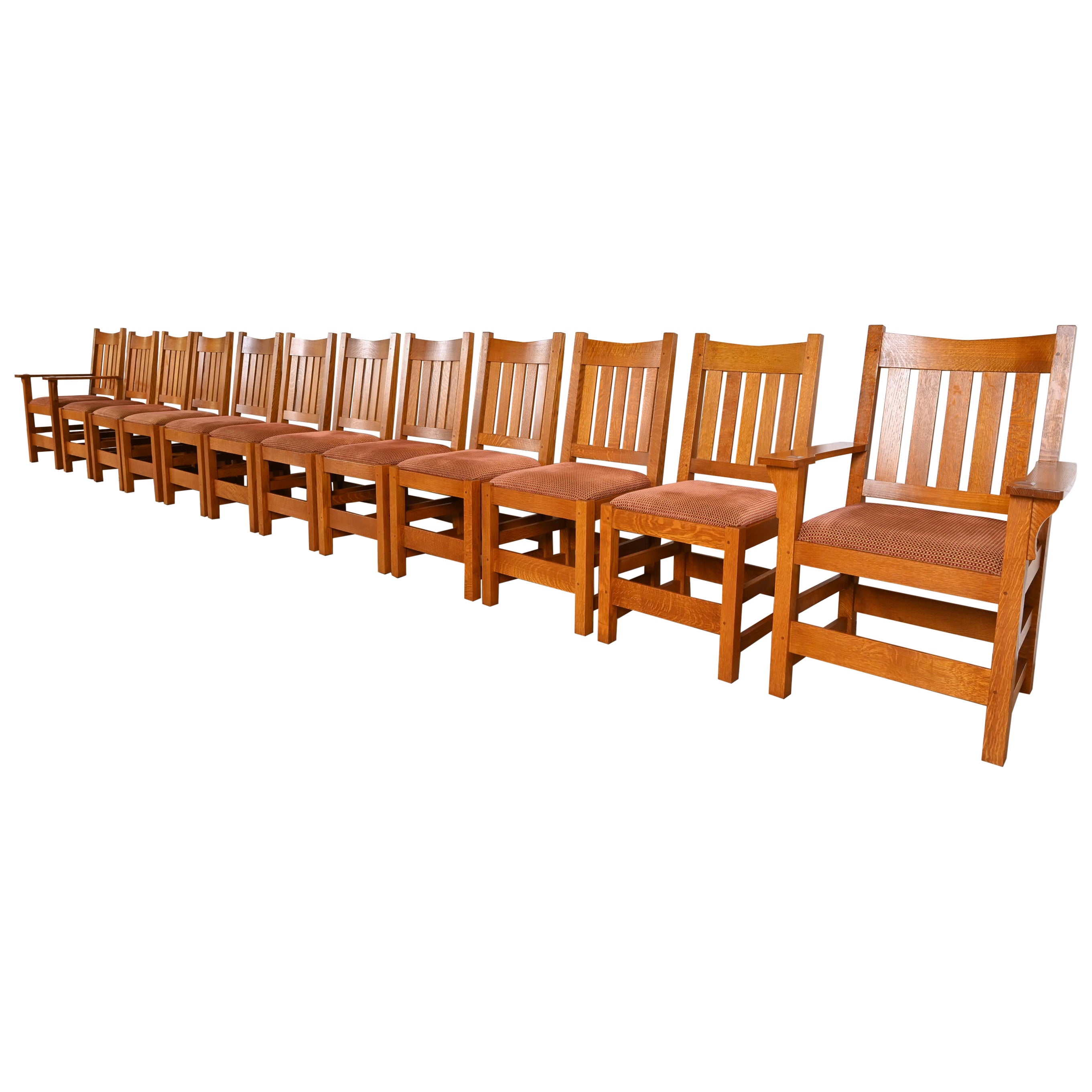 Stickley Mission Oak Arts & Crafts Dining Chairs, Set of Twelve