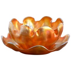 Louis Comfort Tiffany Favrile Iridescent Art Glass Finger Bowl With Underplate (bol à doigt en verre irisé avec sous-plat)