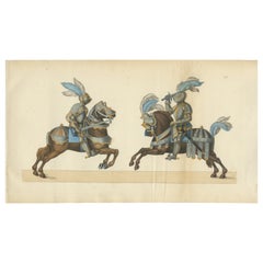 Lithographie collectionnée à la main représentant des chevaux jouant avec des chevaux cassés, 1842