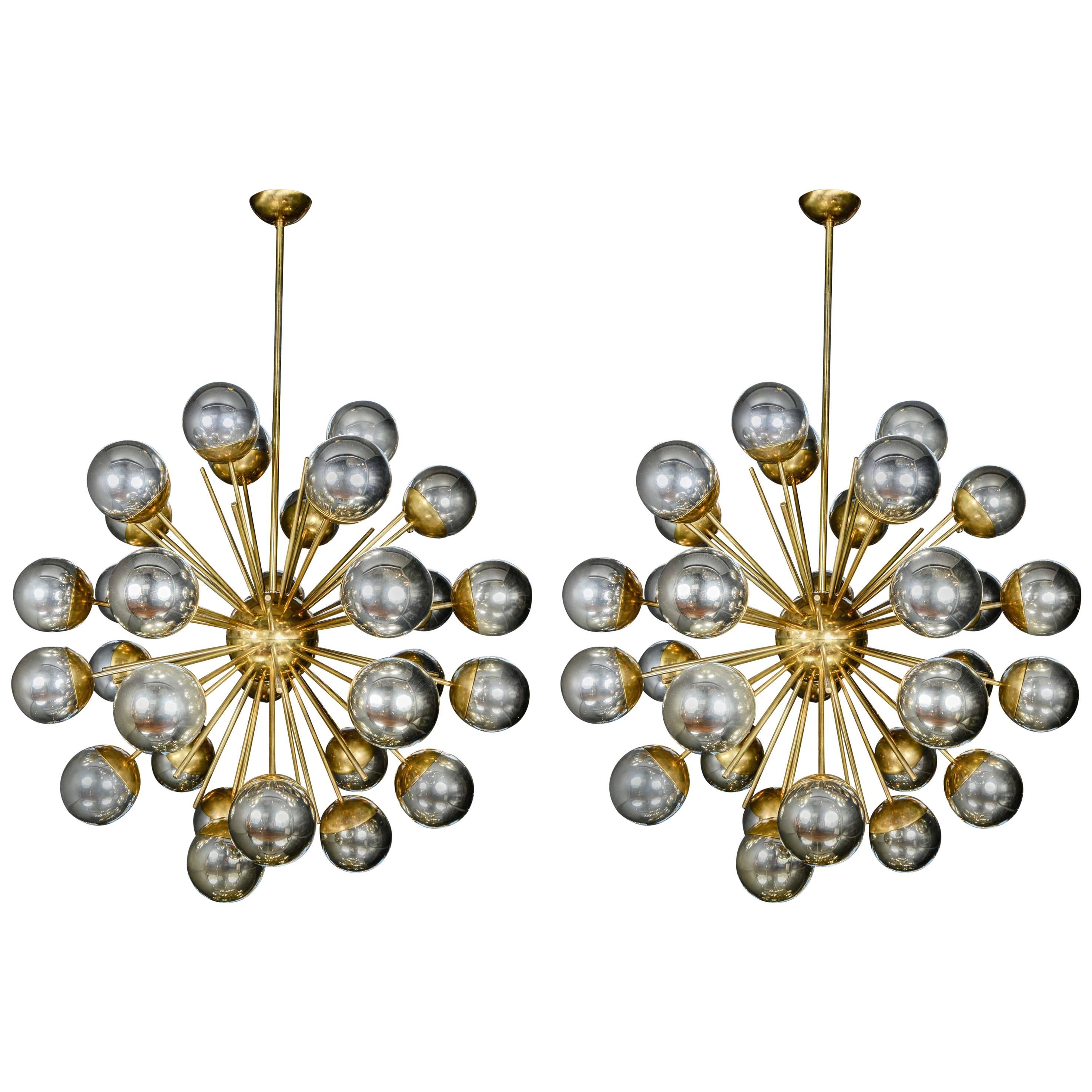 Metallic Pair of Sputnik Style Chandeliers