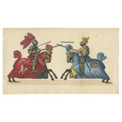 Tournoi de Jousting : Chevaliers en armure avec Lances frappantes en combat, 1842