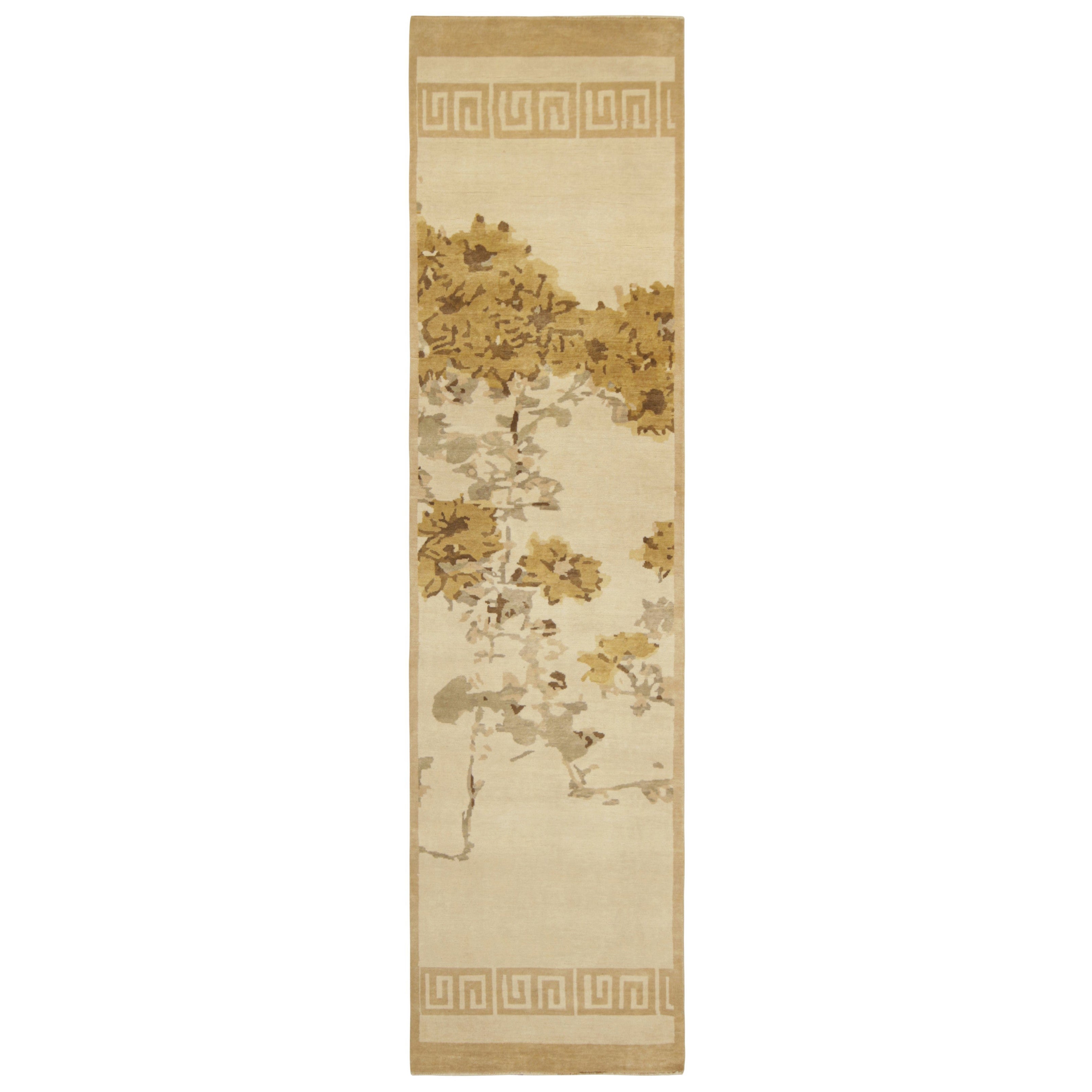 Rug & Kilim’s Chinese Art Deco Style Runner Rug with Floral Patterns “Komorebi” For Sale