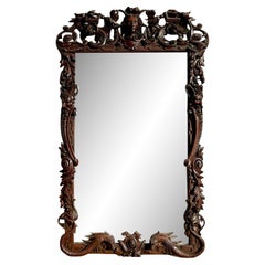 Vintage Boho Black Forest Carved Wood Mirror