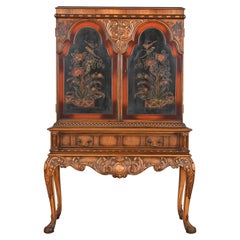 Berkey & Gay Antique Georgian Chinoiserie Burled Walnut and Painted Bookcase