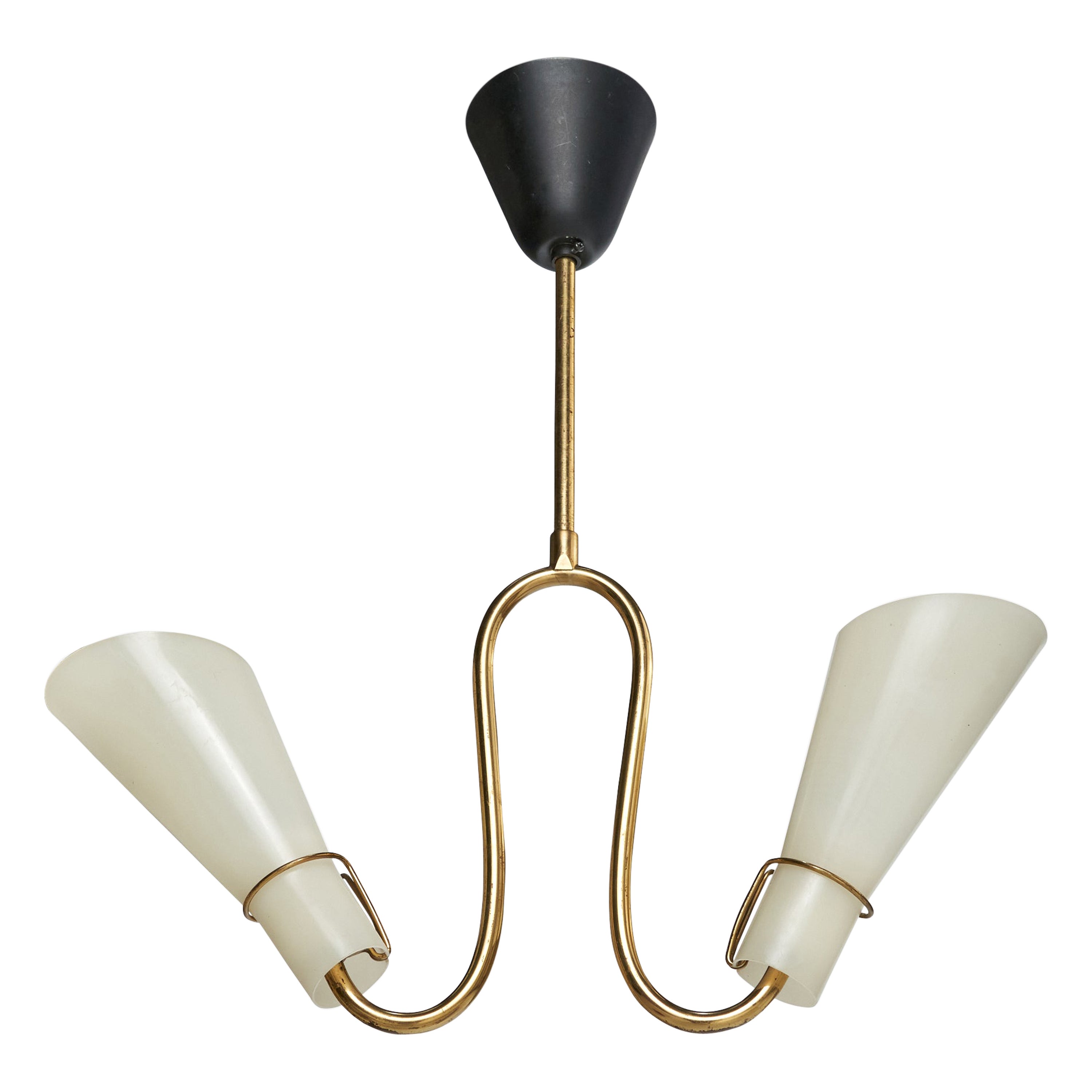 Swedish Designer, Chandelier, Brass, Metal, Acrylic, Sweden, 1950s