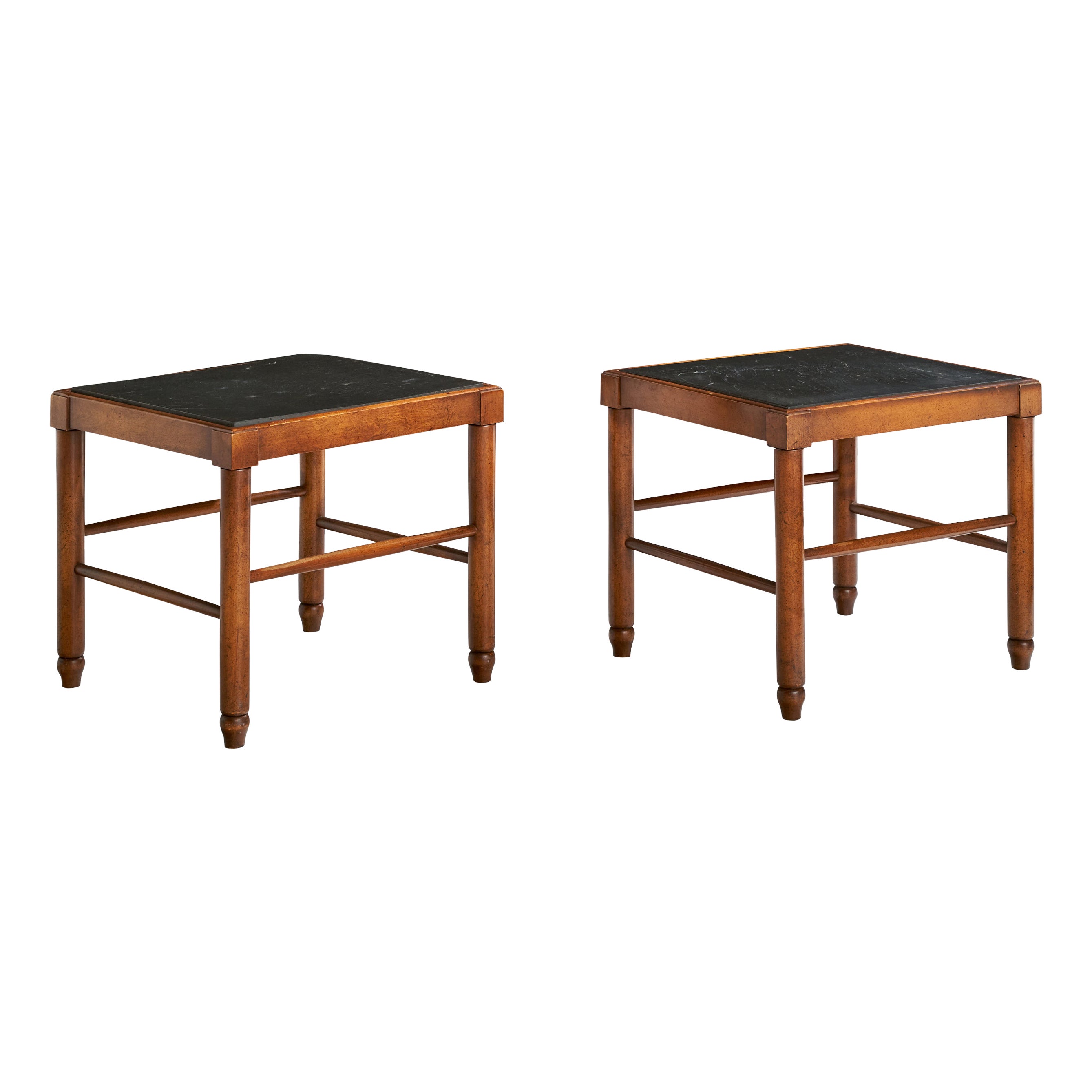 Amerikanische Designerin, Beistelltische, Holz, Schiefer, USA, 1950er Jahre