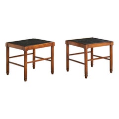 Amerikanische Designerin, Beistelltische, Holz, Schiefer, USA, 1950er Jahre