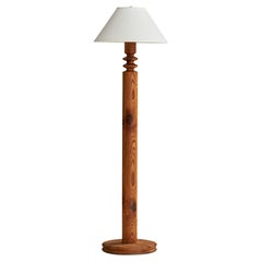 Uno Kristiansson, Floor Lamp, Pine, Fabric, Sweden, 1970s