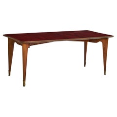 Tavolo da pranzo di design italiano, Wood, vetro, ottone, Italia, anni '50