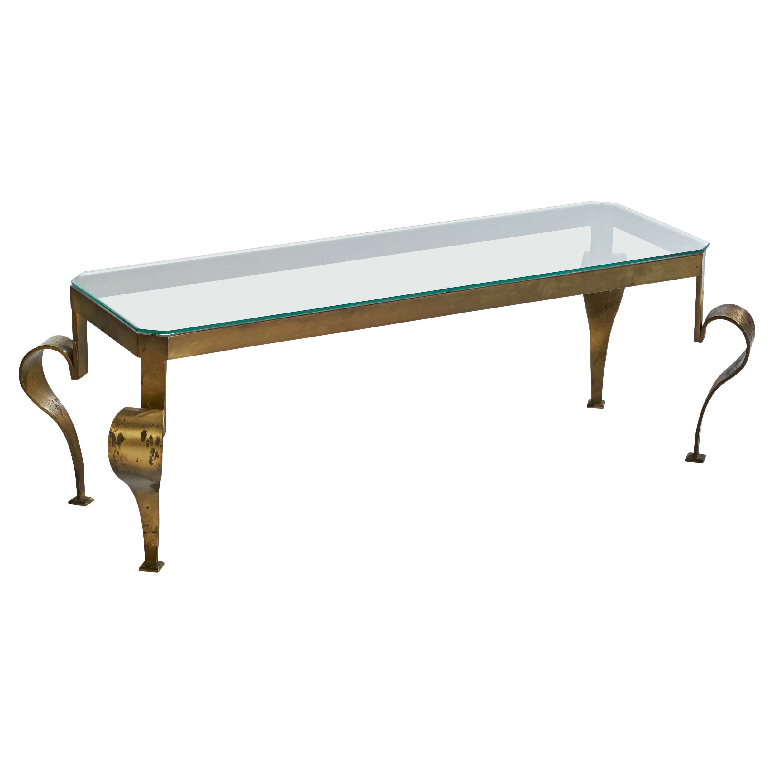 American Designer, Coffee Table, Brass, Glass, USA, 1970s