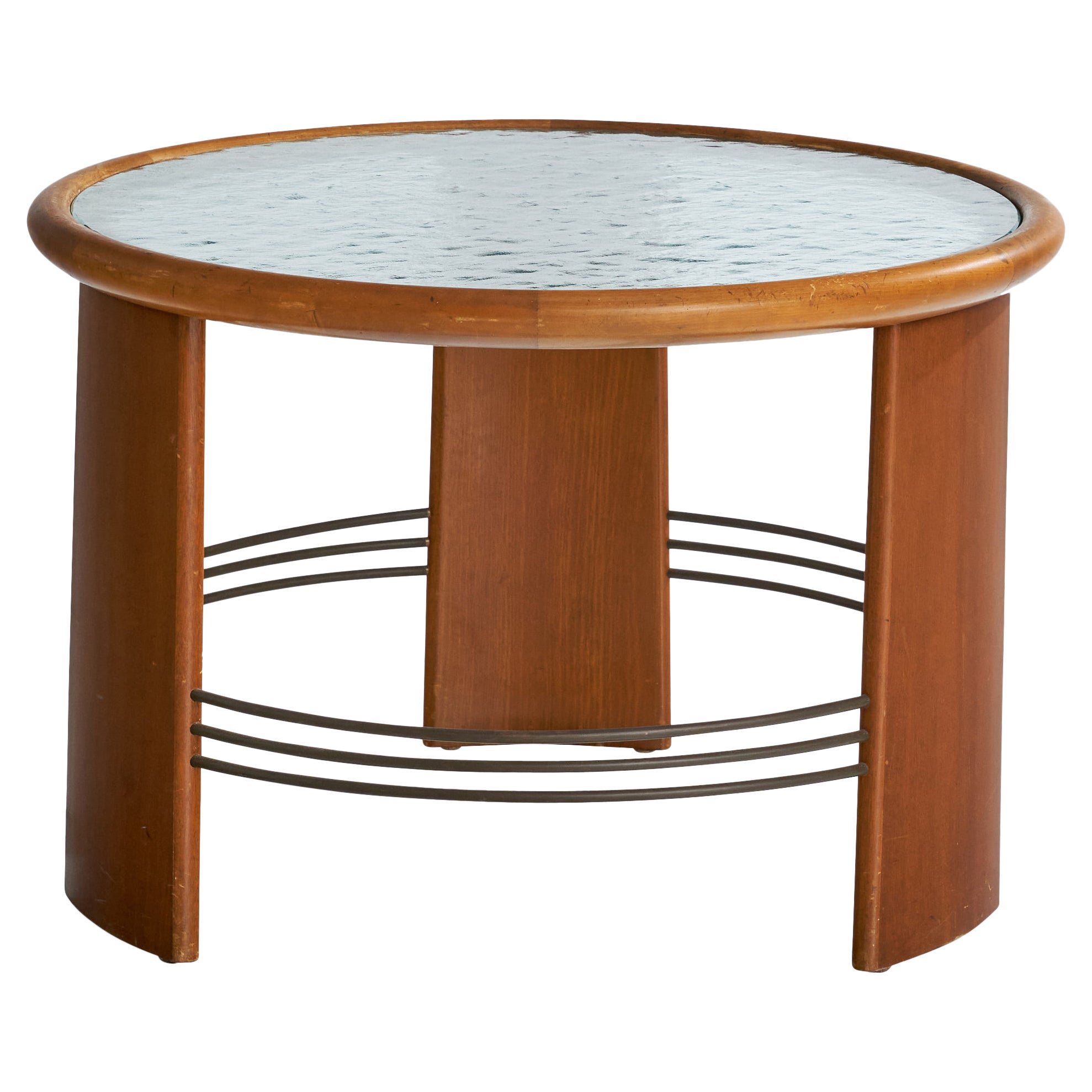 Dänischer Designer, Beistelltisch, Holz, Glas, Metall, Dänemark, 1940er Jahre
